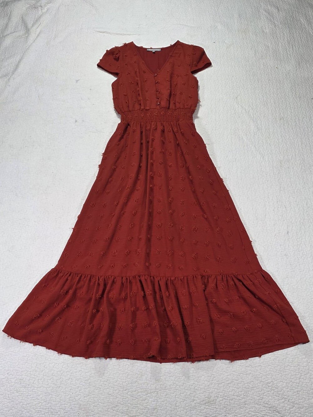Daniel Rainn Samantha V-Neck Rusty Orange Maxi Dress.
